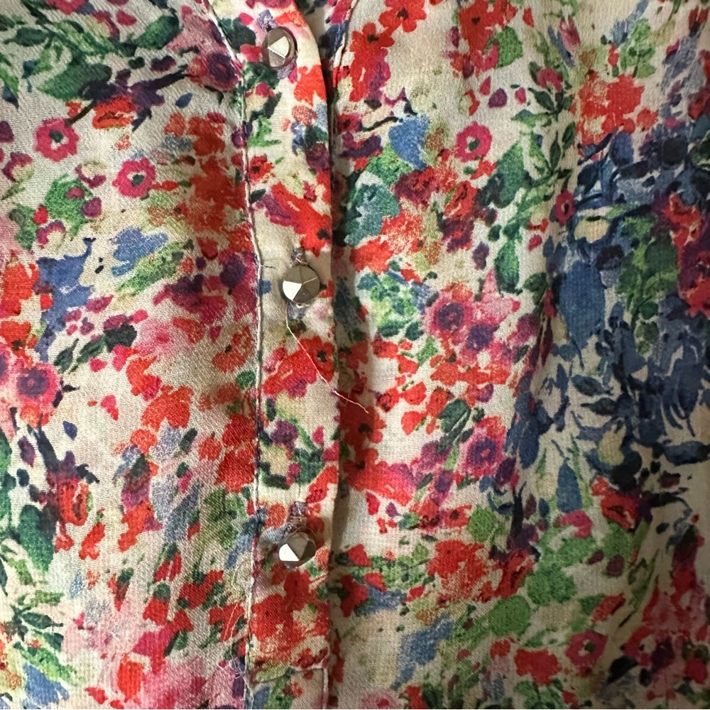 Zara Long Sleeve Top Blouse Floral Orange size L Women - Picture 4 of 10